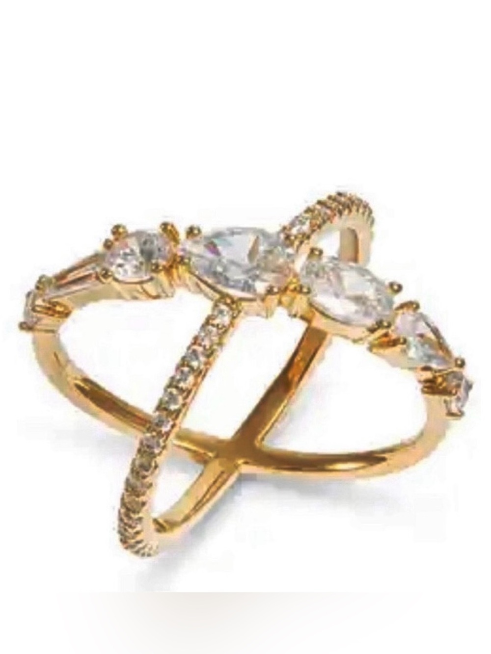 Gold Crystal Marquise & Pavé X Ring